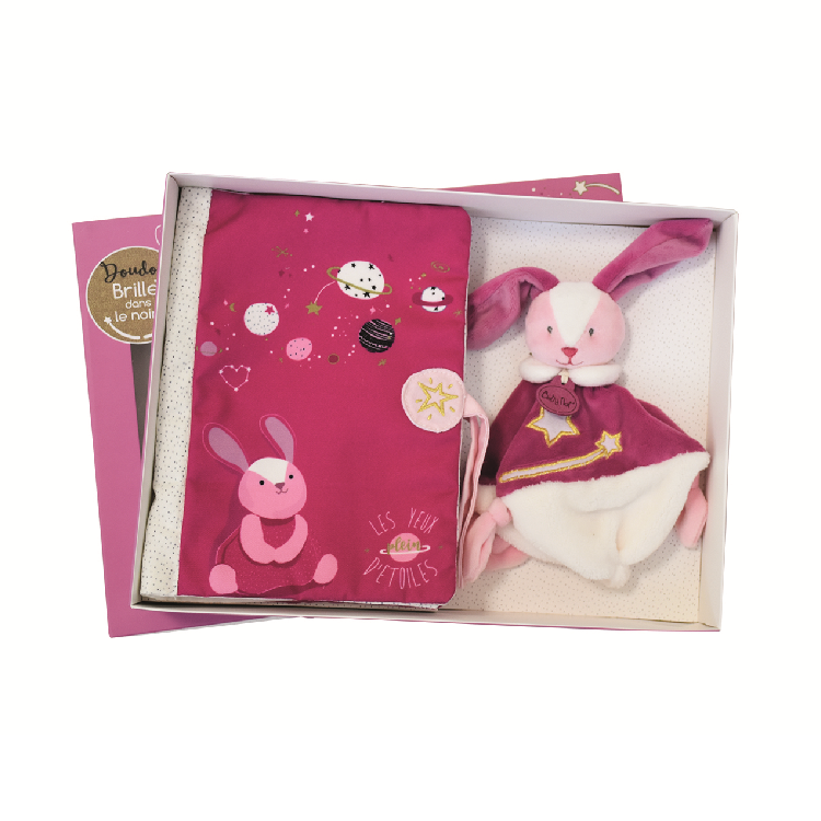  - comètes - birth set comforter + health book cover pink rabbit 